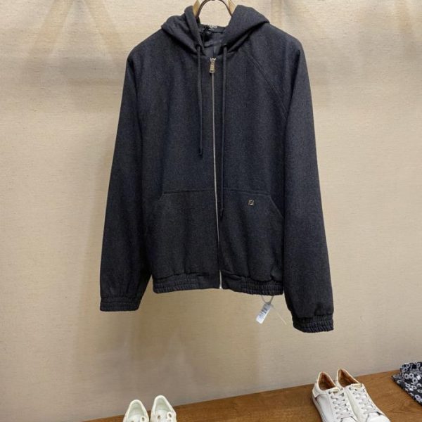 designer,replica,clothing,fake,1:1,lv,luxury,high quality Fendi Hooded Zip-Up Cashmere Sweatshirt Jacket (5RK8W)