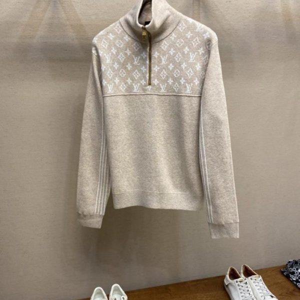 designer,replica,clothing,fake,1:1,lv,luxury,high quality LV monogram jacquard knit sweater with half-zip stand collar (ZDZX7)
