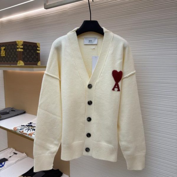 designer,replica,clothing,fake,1:1,lv,luxury,high quality Ami Paris Heart Jacquard Cardigan Sweater (EJ3IN)