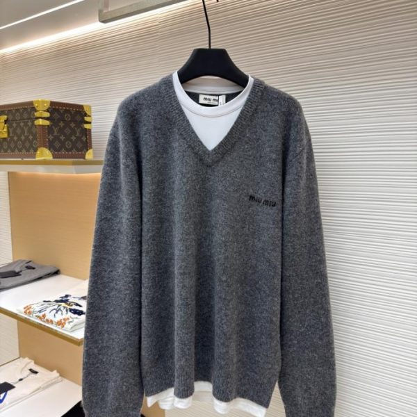 designer,replica,clothing,fake,1:1,lv,luxury,high quality MIUMIU Faux Two-Piece V-Neck Cashmere Sweater (Z0SYW)
