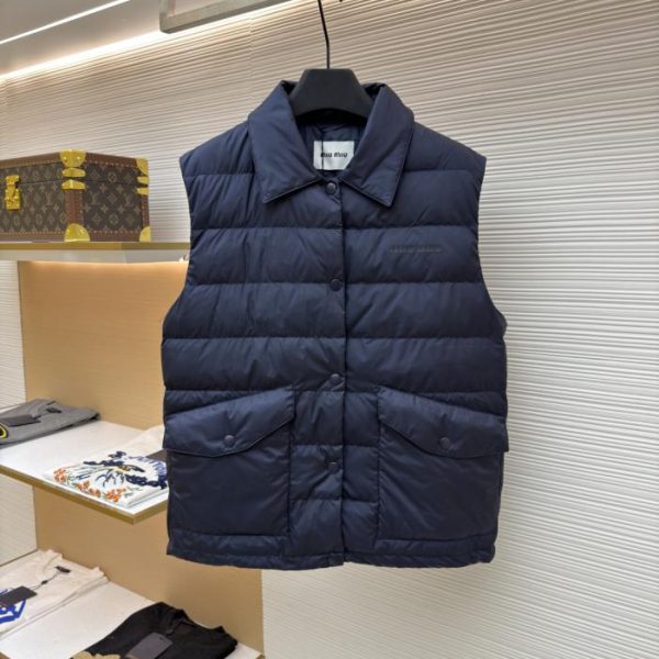 designer,replica,clothing,fake,1:1,lv,luxury,high quality MIUMIU Rib Down Padded Vest with Turn-Down Collar (1GYM7)