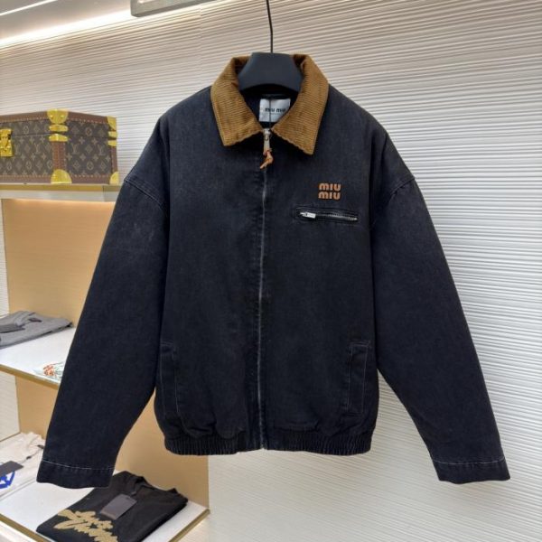 designer,replica,clothing,fake,1:1,lv,luxury,high quality MIUMIU Corduroy Collar Denim Jacket (B4NF9)