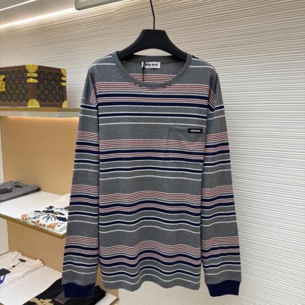 designer,replica,clothing,fake,1:1,lv,luxury,high quality MIUMIU Red, White and Gray Striped Crew Neck Long Sleeve (3D2S7)