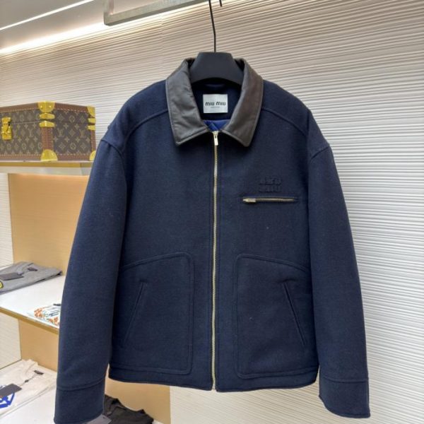 designer,replica,clothing,fake,1:1,lv,luxury,high quality MIUMIU wool-trimmed embroidered wool coat with leather collar (DUOVB)