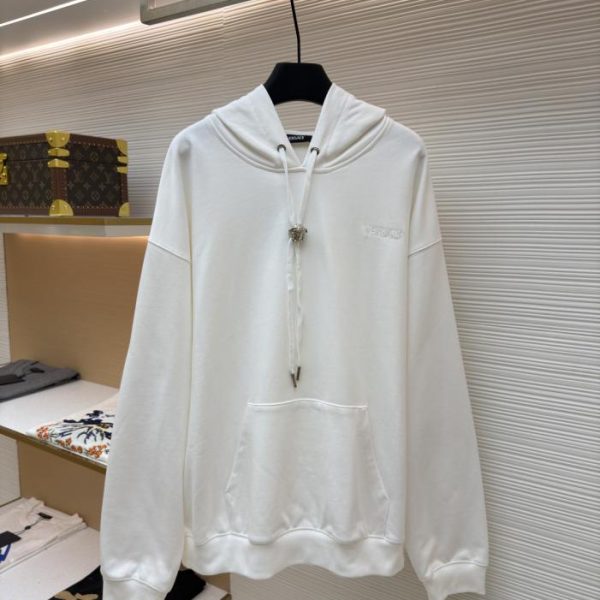 designer,replica,clothing,fake,1:1,lv,luxury,high quality VERSACE Solid Color Hooded Long-Sleeve Sweatshirt with Embroidered Letters (08L9Q)