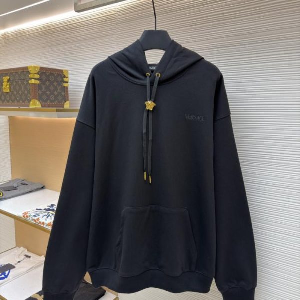 designer,replica,clothing,fake,1:1,lv,luxury,high quality VERSACE Solid Color Hooded Long-Sleeve Sweatshirt with Embroidered Letters (S0YRC)