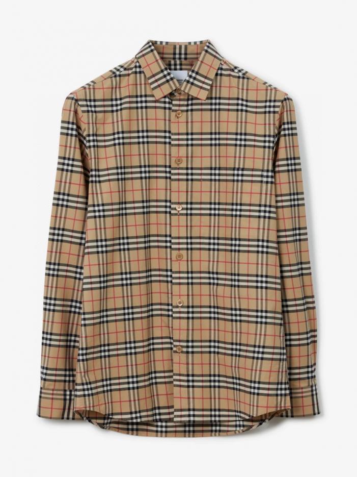 designer,replica,clothing,fake,1:1,lv,luxury,high quality Burberry TB logo embroidered stretch cotton long-sleeved shirt (NZ50L)