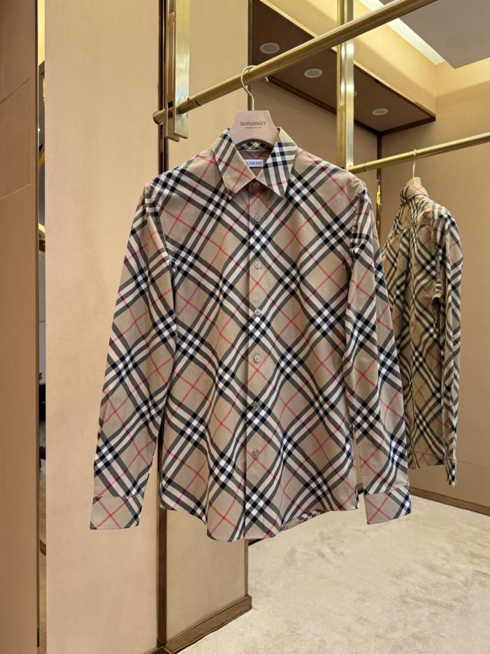 designer,replica,clothing,fake,1:1,lv,luxury,high quality Burberry brown-green flannel long-sleeved shirt with small check twill pattern (S6V18)