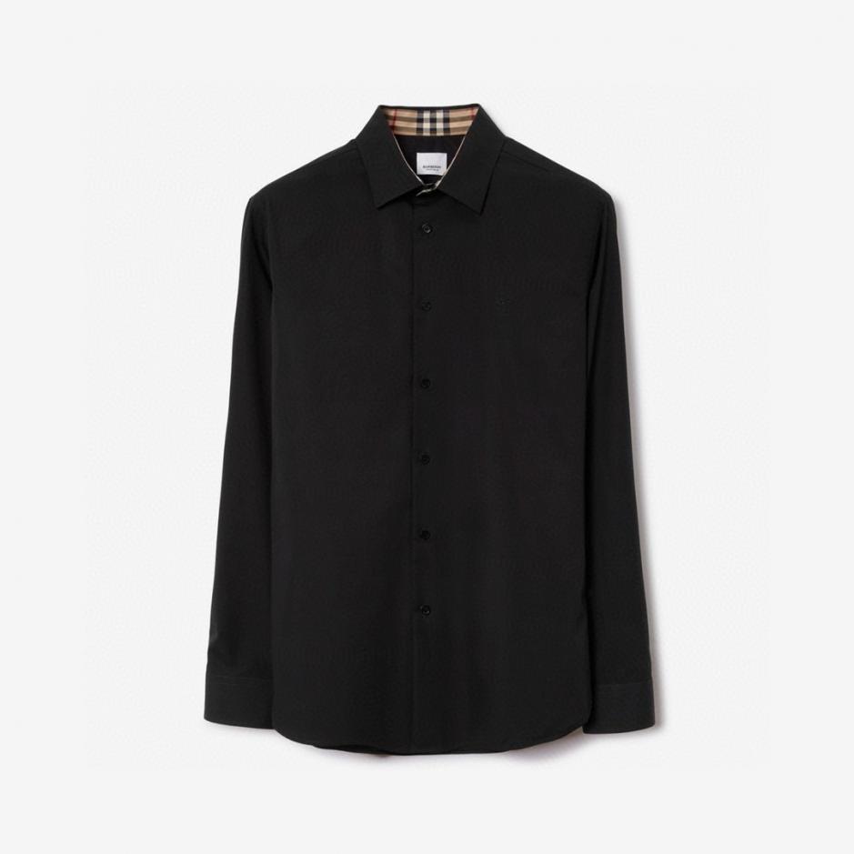 designer,replica,clothing,fake,1:1,lv,luxury,high quality Burberry Black TB Embroidered Logo Stretch Cotton Long-Sleeve Shirt, Unisex (NZ50L)