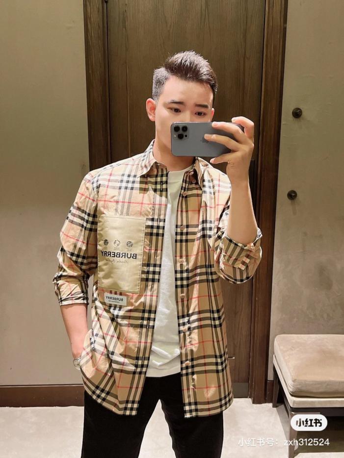 designer,replica,clothing,fake,1:1,lv,luxury,high quality Burberry Stamp Long-Sleeve Shirt, Tag Appliqué Check Cotton Poplin Long-Sleeve Shirt (3K3MW)
