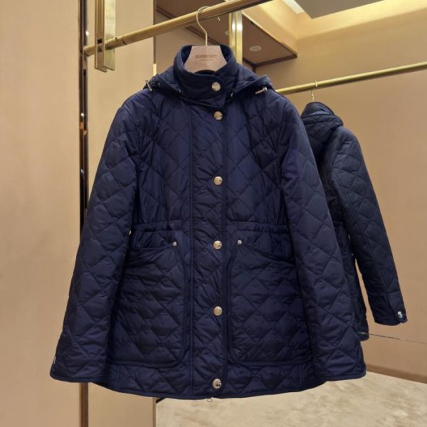 designer,replica,clothing,fake,1:1,lv,luxury,high quality Burberry Navy Blue Diamond Quilted Nylon Mid-Length Coat (0E6F3)