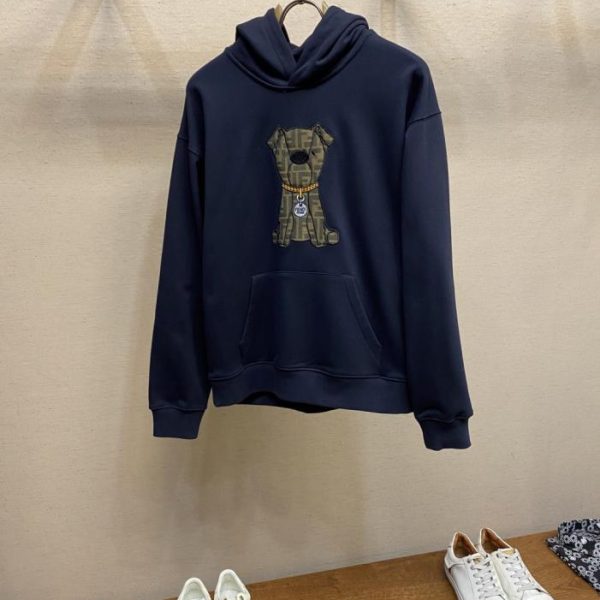 designer,replica,clothing,fake,1:1,lv,luxury,high quality Fendi FF monogram puppy sweatshirt, navy blue high-count combed cotton fleece (BRRDO)