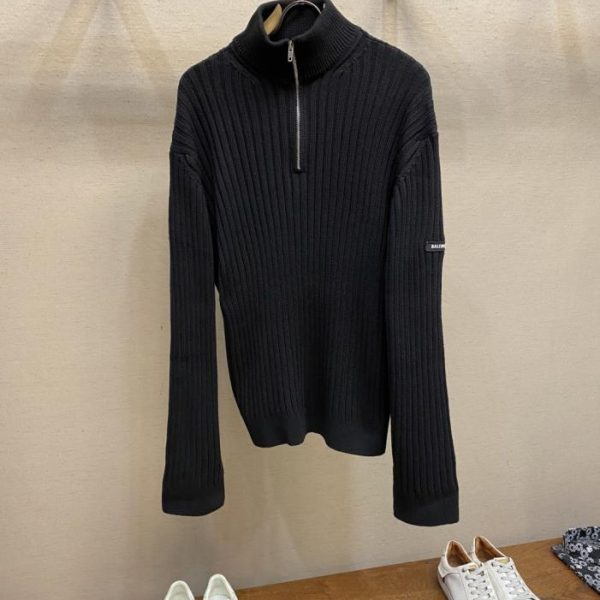 designer,replica,clothing,fake,1:1,lv,luxury,high quality Balenciaga turtleneck zip-up ribbed sweater, unisex (SNO87)