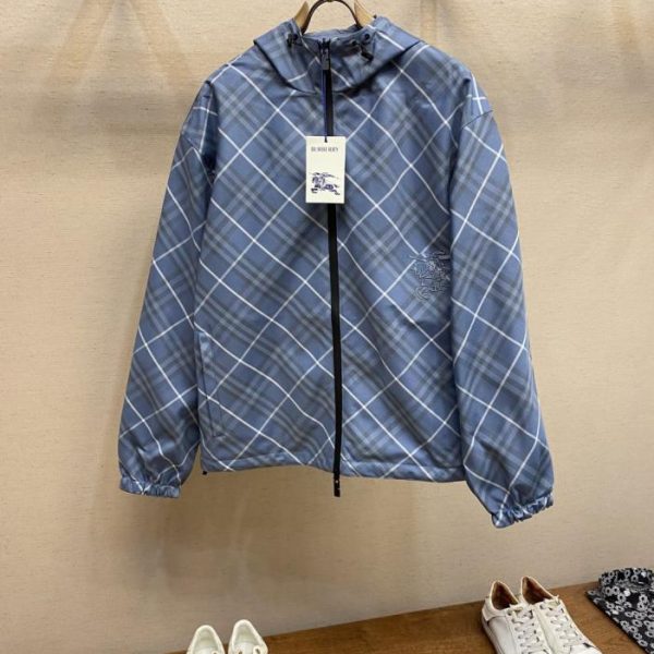 designer,replica,clothing,fake,1:1,lv,luxury,high quality Burberry Blue Check Embroidered Reversible Jacket (3IHI5)