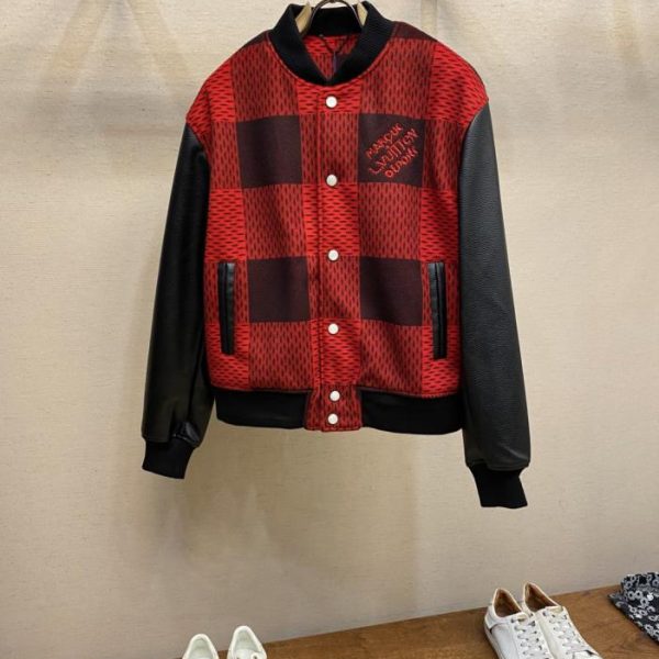 designer,replica,clothing,fake,1:1,lv,luxury,high quality LV FW25 Red Damier Checkered Leather Baseball Jacket (OIFDO)