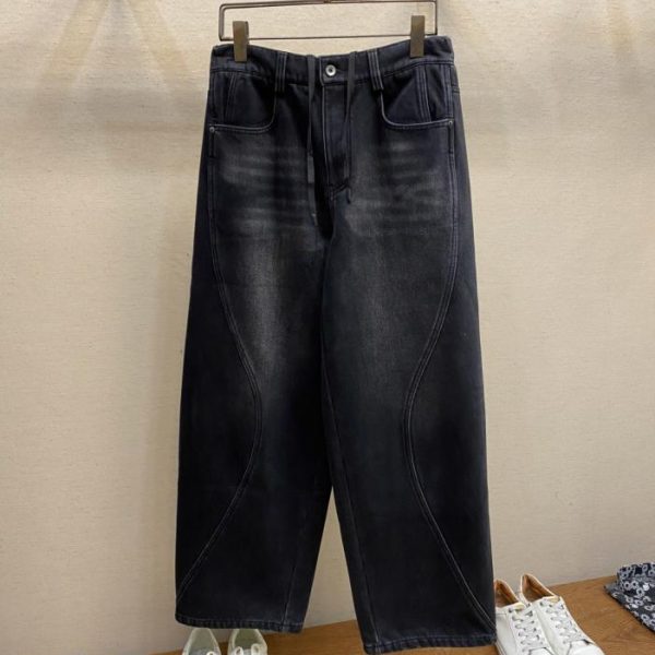 designer,replica,clothing,fake,1:1,lv,luxury,high quality BV fleece-lined black wide-leg jeans (STINN)