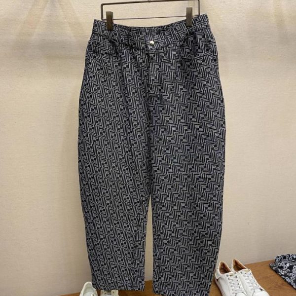designer,replica,clothing,fake,1:1,lv,luxury,high quality Fendi FF iconic classic monogram denim wide-leg pants (I51JB)