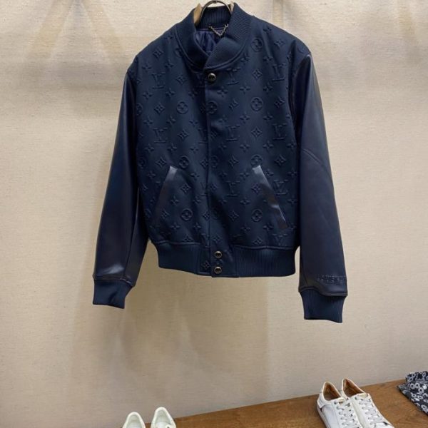 designer,replica,clothing,fake,1:1,lv,luxury,high quality LV All-over Embossed Leather Sleeve Baseball Jacket (ZQ1K9)