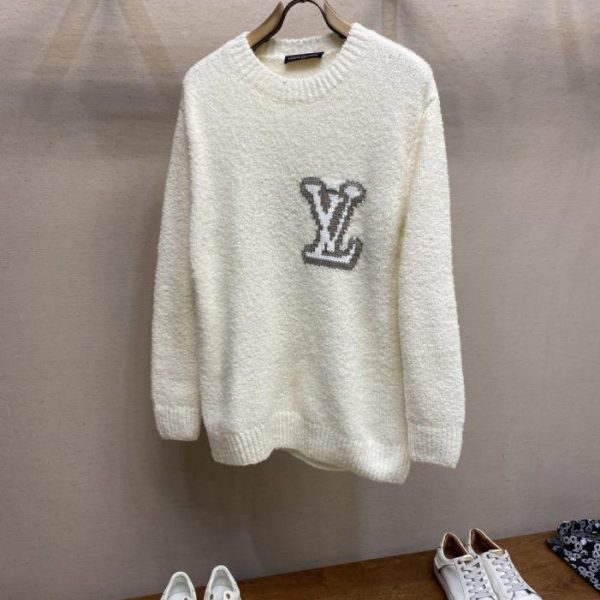designer,replica,clothing,fake,1:1,lv,luxury,high quality LV wool blend crew neck sweater with intarsia LV logo on the front and back (KVW3K)