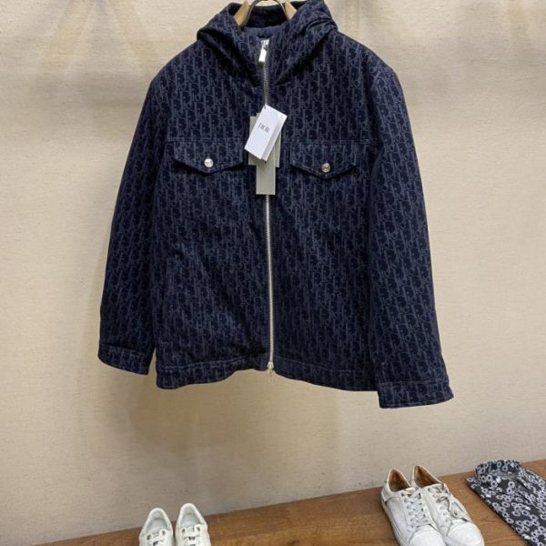 designer,replica,clothing,fake,1:1,lv,luxury,high quality Dior Dior logo jacquard denim hooded down jacket (6F86U)