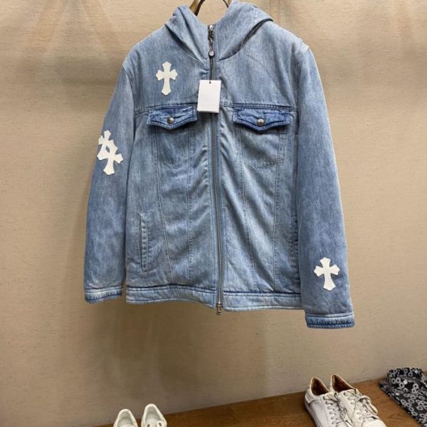 designer,replica,clothing,fake,1:1,lv,luxury,high quality Chrome Hearts Latest Men’s Hooded Denim Down Jacket (0E4LR)