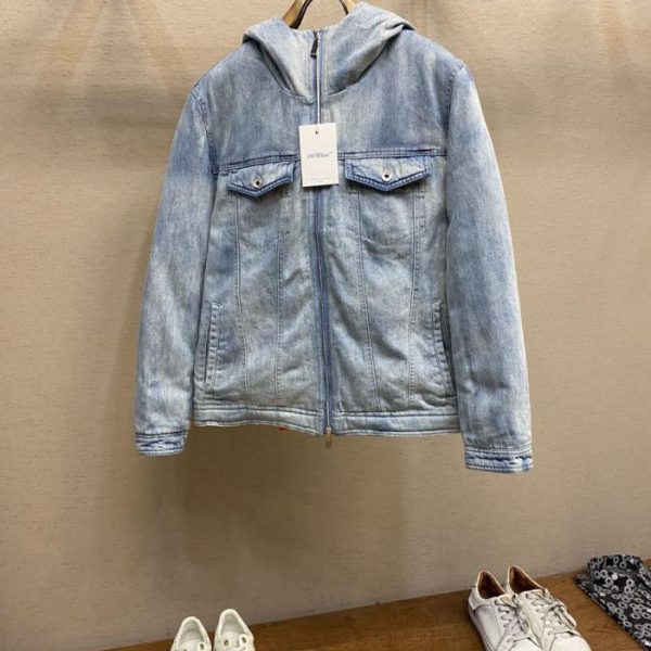 designer,replica,clothing,fake,1:1,lv,luxury,high quality OFF WHITE New Denim Print Hooded Down Jacket (Q1X6T)