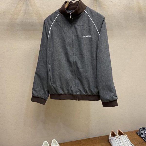 designer,replica,clothing,fake,1:1,lv,luxury,high quality Miu Miu stand-collar pinstripe zip-up jacket*(6X8FN)