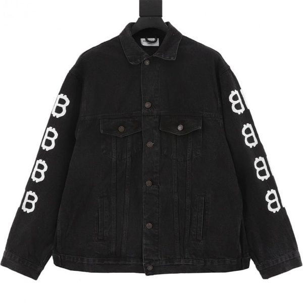 designer,replica,clothing,fake,1:1,lv,luxury,high quality Balenciaga double-B hand-painted graffiti print denim jacket (C1E1)