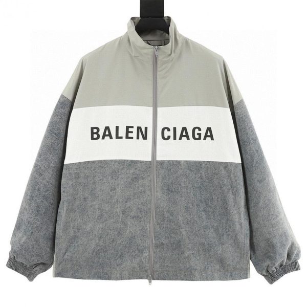 designer,replica,clothing,fake,1:1,lv,luxury,high quality Balenciaga Denim Patchwork Slogan Windbreaker Jacket (45D1)