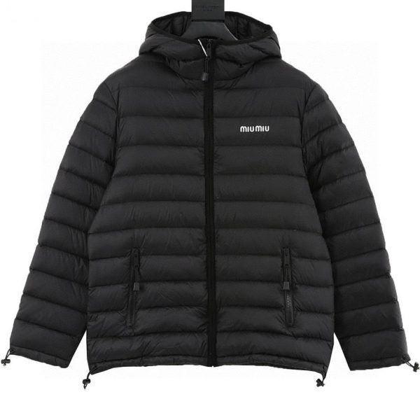 designer,replica,clothing,fake,1:1,lv,luxury,high quality MiuMiu Embroidered Letter Hooded Down Jacket (CB9A)