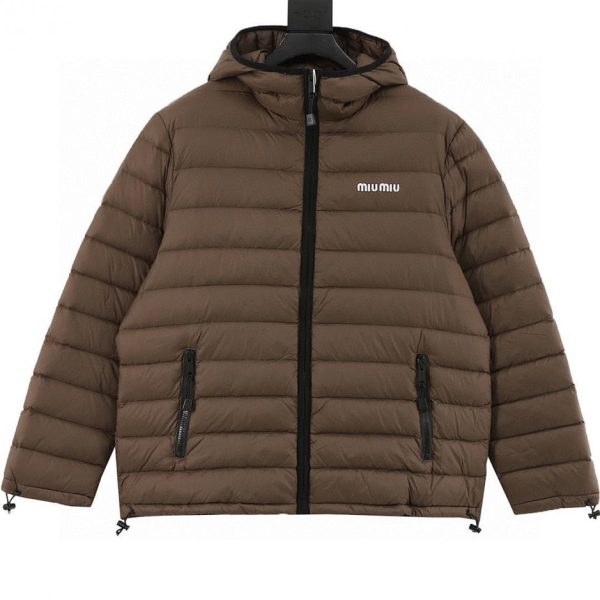 designer,replica,clothing,fake,1:1,lv,luxury,high quality MiuMiu Embroidered Letter Hooded Down Jacket (DBD0)