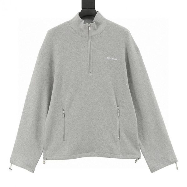 designer,replica,clothing,fake,1:1,lv,luxury,high quality MiuMiu Letter Fleece Half-Zip Cashmere Turtleneck Sweatshirt (F878)