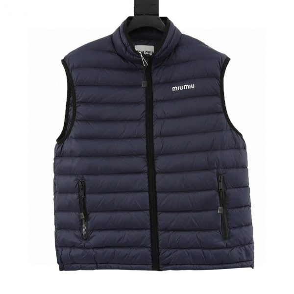 designer,replica,clothing,fake,1:1,lv,luxury,high quality MiuMiu Letter Embroidered Ribs Down Vest (9628)