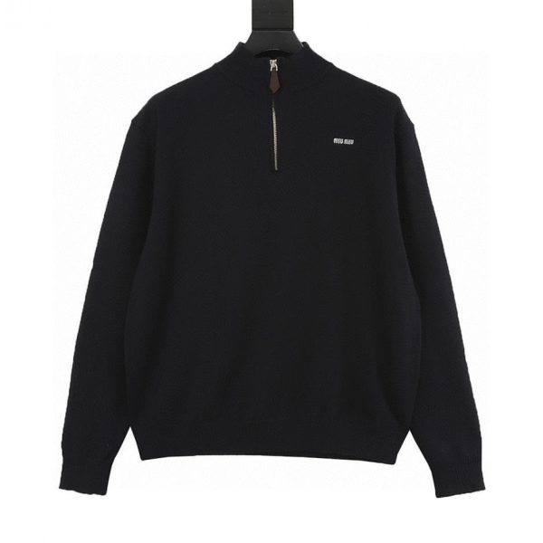 designer,replica,clothing,fake,1:1,lv,luxury,high quality MiuMiu Small Print Half-Zip Stand Collar Sweater (E396)