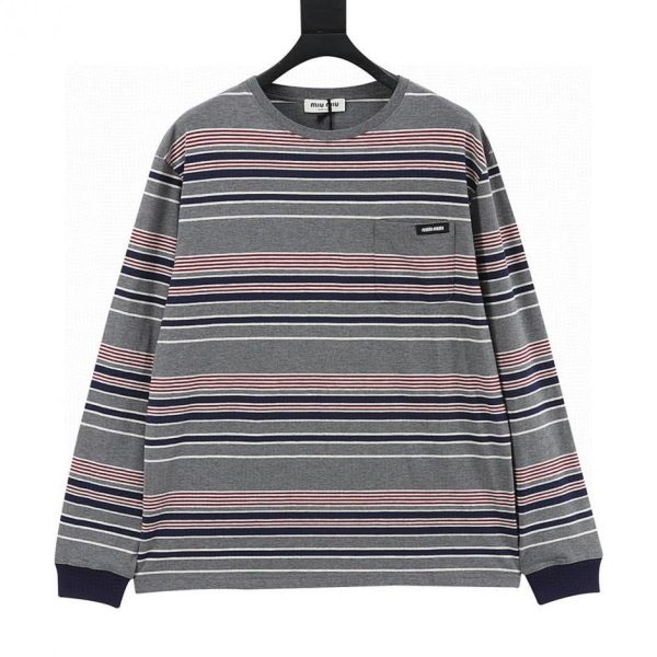 designer,replica,clothing,fake,1:1,lv,luxury,high quality MiuMiu Striped Color Block Long-Sleeve T-Shirt (1A32)