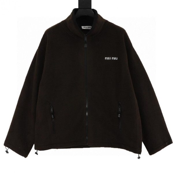 designer,replica,clothing,fake,1:1,lv,luxury,high quality MiuMiu Fleece Stand Collar Zip-Up Jacket (297E)