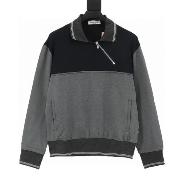 designer,replica,clothing,fake,1:1,lv,luxury,high quality MiuMiu Color Block Side Zipper Sweatshirt (53C6)