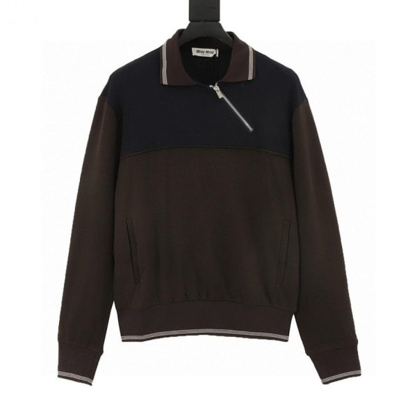 designer,replica,clothing,fake,1:1,lv,luxury,high quality MiuMiu Color Block Side Zipper Sweatshirt (5CEC)