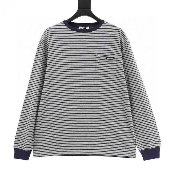 designer,replica,clothing,fake,1:1,lv,luxury,high quality MiuMiu Grey Striped Long-Sleeve T-Shirt (3513)