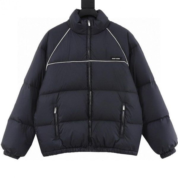 designer,replica,clothing,fake,1:1,lv,luxury,high quality MiuMiu White Striped Raglan Collar Down Jacket (2BFE)