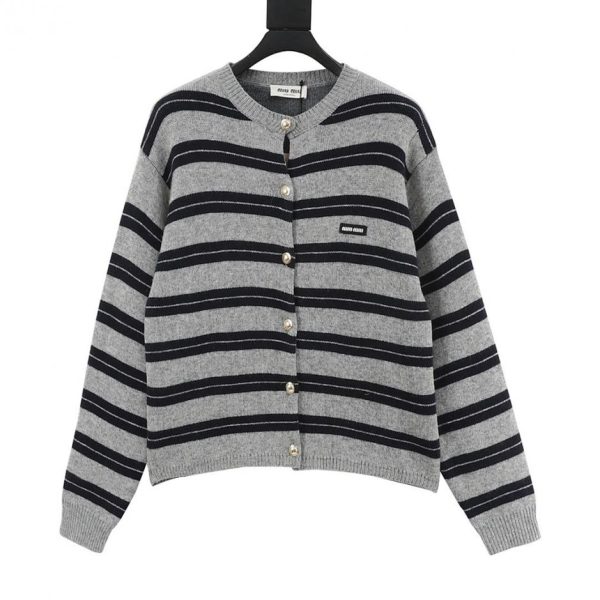 designer,replica,clothing,fake,1:1,lv,luxury,high quality MIUMIU Grey and White Striped Cardigan (3C83)