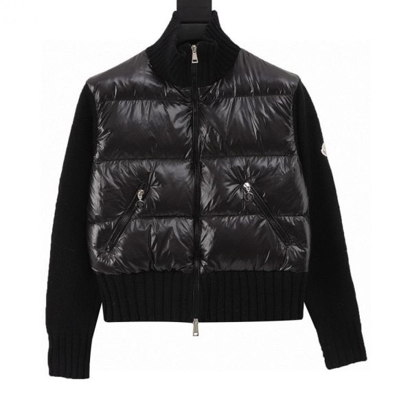 designer,replica,clothing,fake,1:1,lv,luxury,high quality MONCLER Patchwork Wool Knit Sleeve Stand Collar Down Jacket (1A8A)