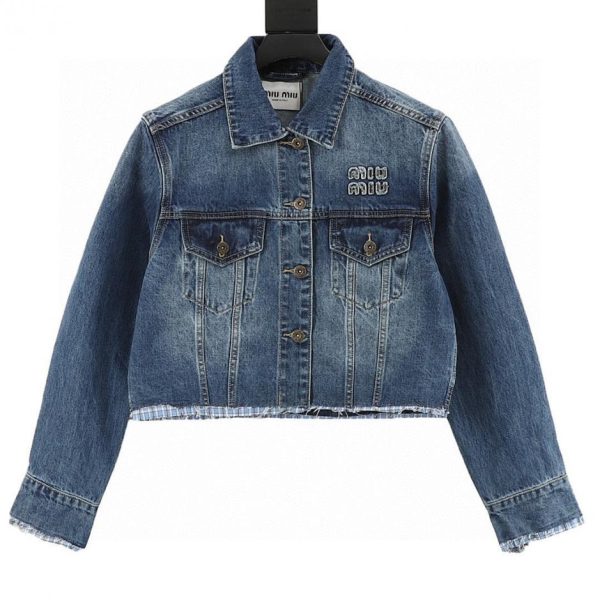 designer,replica,clothing,fake,1:1,lv,luxury,high quality Miu Miu faux two-piece patchwork denim jacket (B2A7)