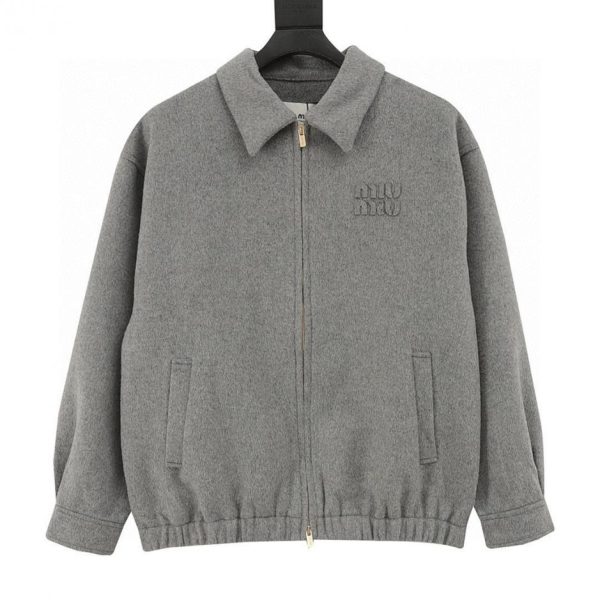 designer,replica,clothing,fake,1:1,lv,luxury,high quality MiuMiu cashmere embroidered logo zip-up jacket (308E)