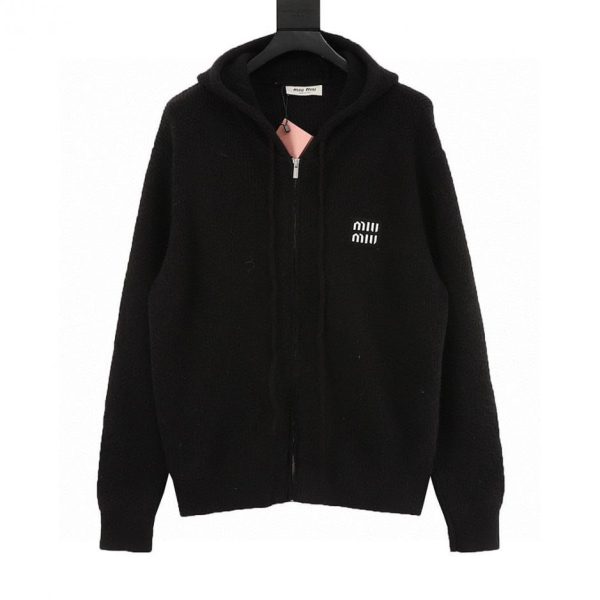 designer,replica,clothing,fake,1:1,lv,luxury,high quality MiuMiu logo embroidered zip-up hooded sweater cardigan (A202)