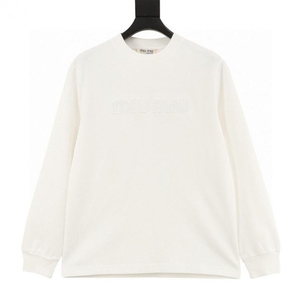 designer,replica,clothing,fake,1:1,lv,luxury,high quality MiuMiu long-sleeved T-shirt with 3D embroidered lettering (BB34)