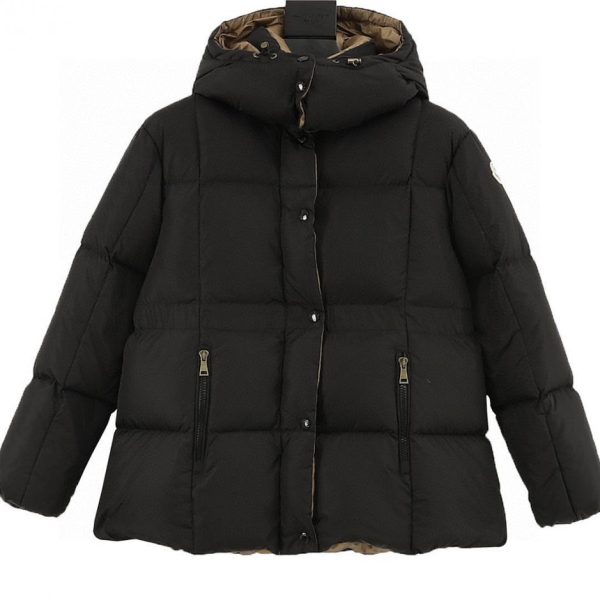 designer,replica,clothing,fake,1:1,lv,luxury,high quality Moncler Agneux Women’s Square Quilted Hooded Short Down Jacket (A92C) (Waist-cinching Black & Gold)