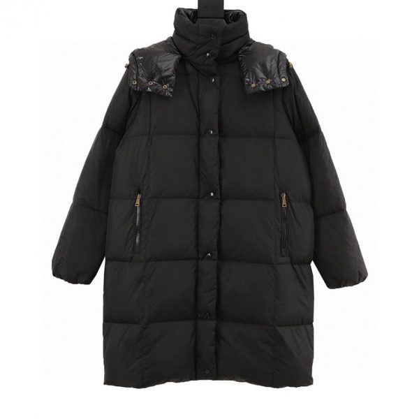 designer,replica,clothing,fake,1:1,lv,luxury,high quality Moncler White Chocolate & Black Chocolate Hooded Long Down Jacket (F5E2)