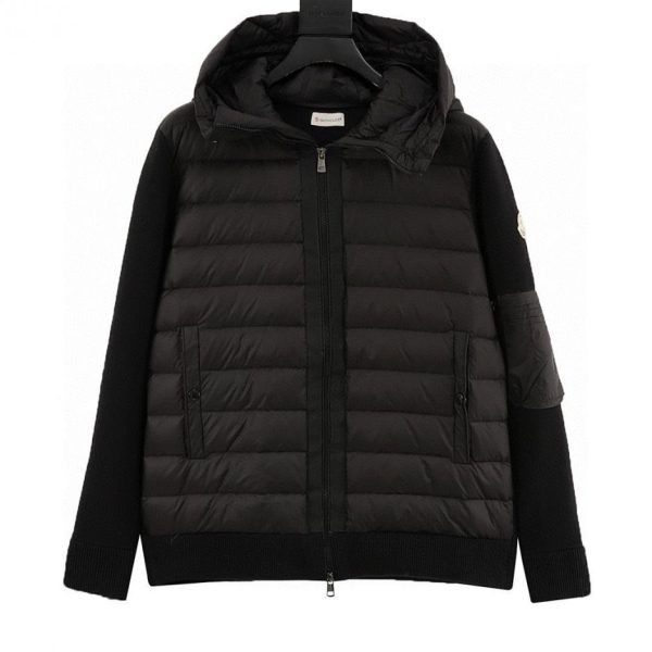 designer,replica,clothing,fake,1:1,lv,luxury,high quality Moncler New Sleeve-Style Knit Hooded Lightweight Down Jacket, Autumn/Winter New Down Patchwork Jacket (FBC7)
