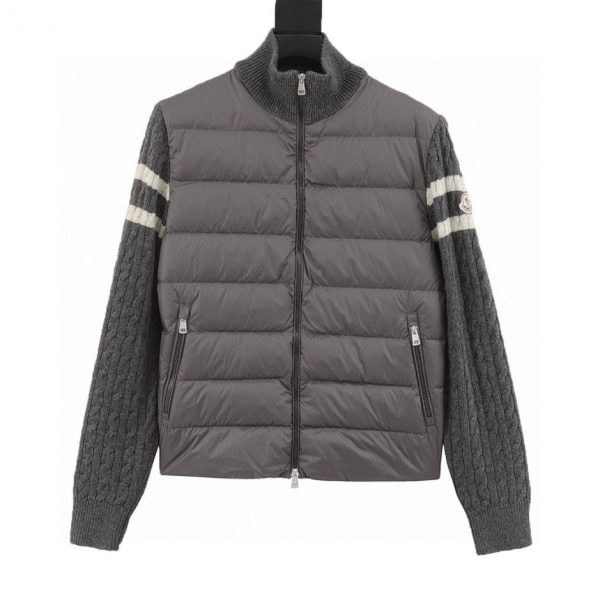 designer,replica,clothing,fake,1:1,lv,luxury,high quality MONCLER Patchwork Knitted Sleeve Stand Collar Thin Down Jacket (2229)